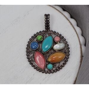 Vintage CFJ 925 Multi Gemstone Pendant 9.47G/1.9in